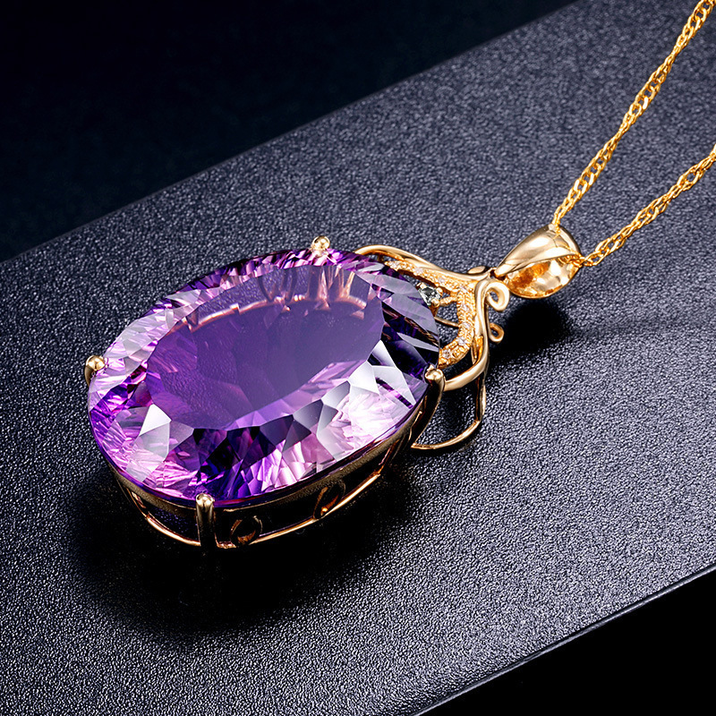 Pingente de ametista de coração banhado a ouro 18K banhado a pedra preciosa colorida colar de diamante roxo natural joias da moda