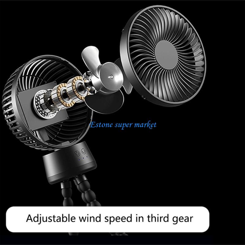 090B USB wiederaufladbarer Ventilator, tragbarer elektrischer Handventilator, Außenkühler, 3 Gänge verstellbar, mit Nachtlicht,