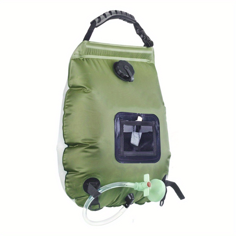 Sac de douche solaire, 5 gallons/20L, chauffage solaire, sac de douche de camping haut de gamme, eau chaude avec température 45 ° C Tuyau amovible marche/arrêt S: green
