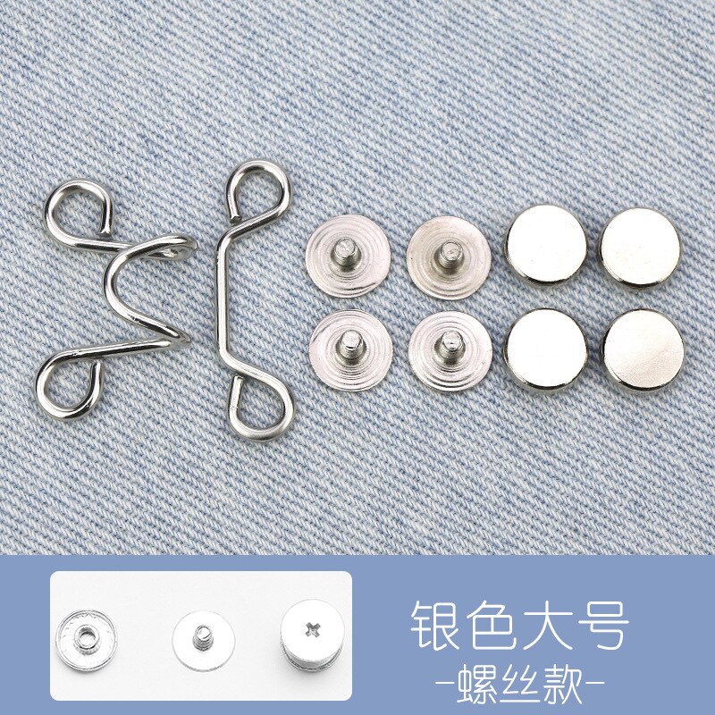 Draai Taille Artefact Pin Accessoires Nail-Gratis Broche Jeans Jas Broek Taille Aanpassing Pin Afneembare Universele Vaste Knop: screw silver-L