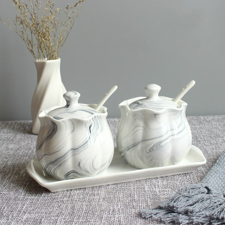 Olla de cerámica para el hogar, utensilios de cocina Aceitera de cerámica para el hogar, tarro de sal de adorno del norte de Europa, juego de tarros de azúcar