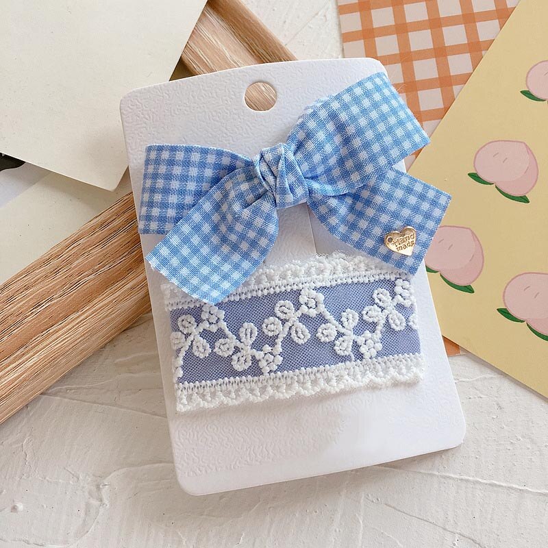 2 Stks/set Leuke Grote Bows Baby Girl Haar Clips Kant Bloem Kinderen Haarspeldjes Meisje Haar Accessoires Kinderen Haarspelden Haarbandjes: Blue