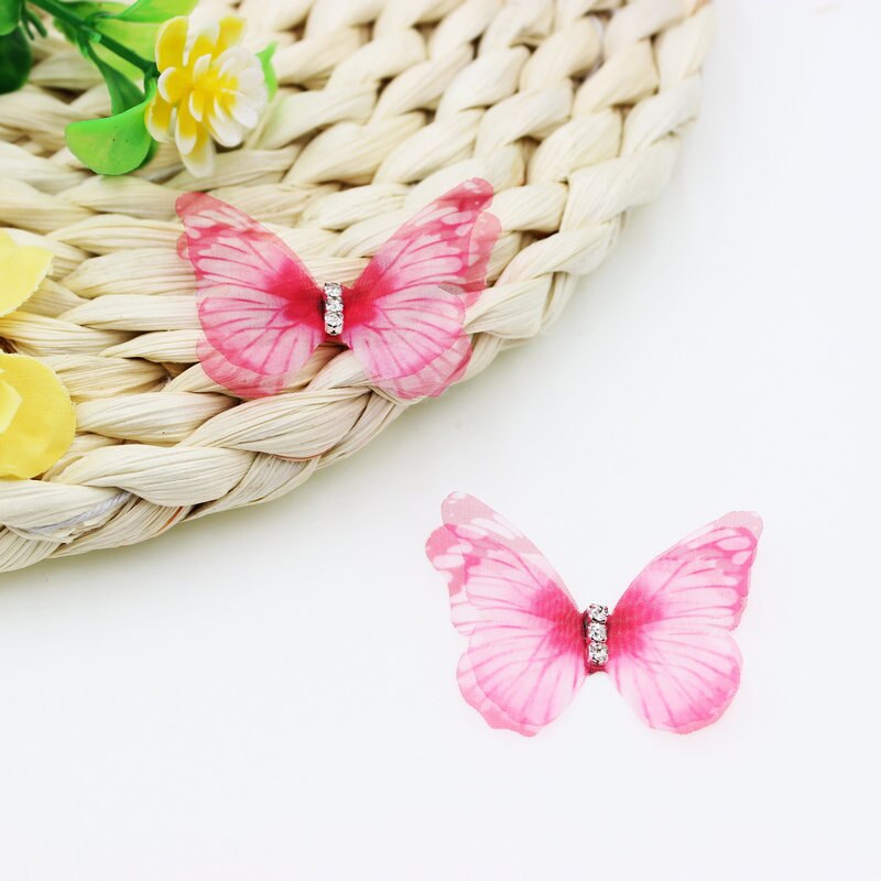 50 pièces de papillon en tissu Organza de couleur dégradée, Appliques de papillon en mousseline translucide de 38Mm pour décoration de fête, embellissement de poupée