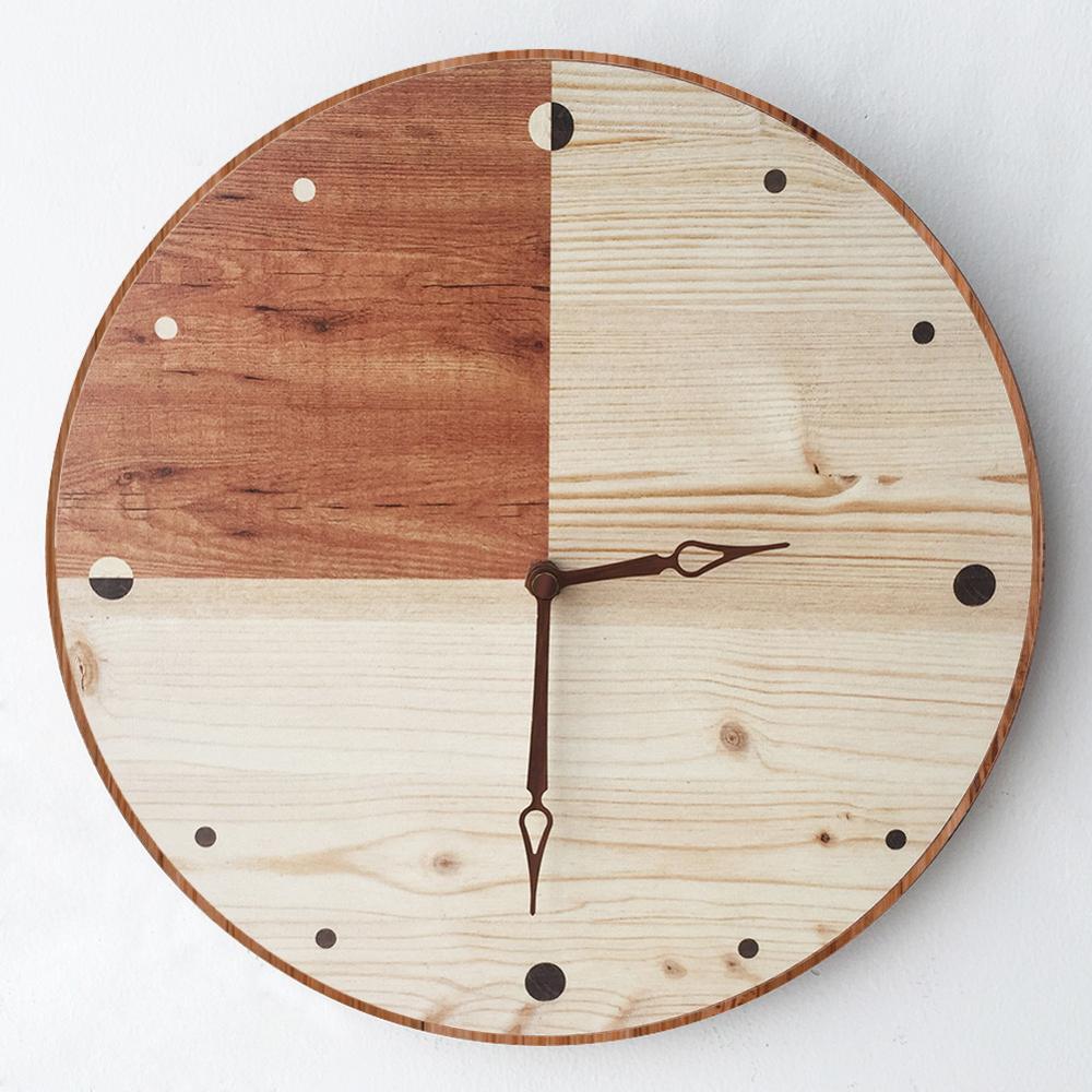 Minimalistisk vægur retro nordisk moderne stue træ timer vintage træ korn hængende reloj de pared køkken dekoration: Wc2028
