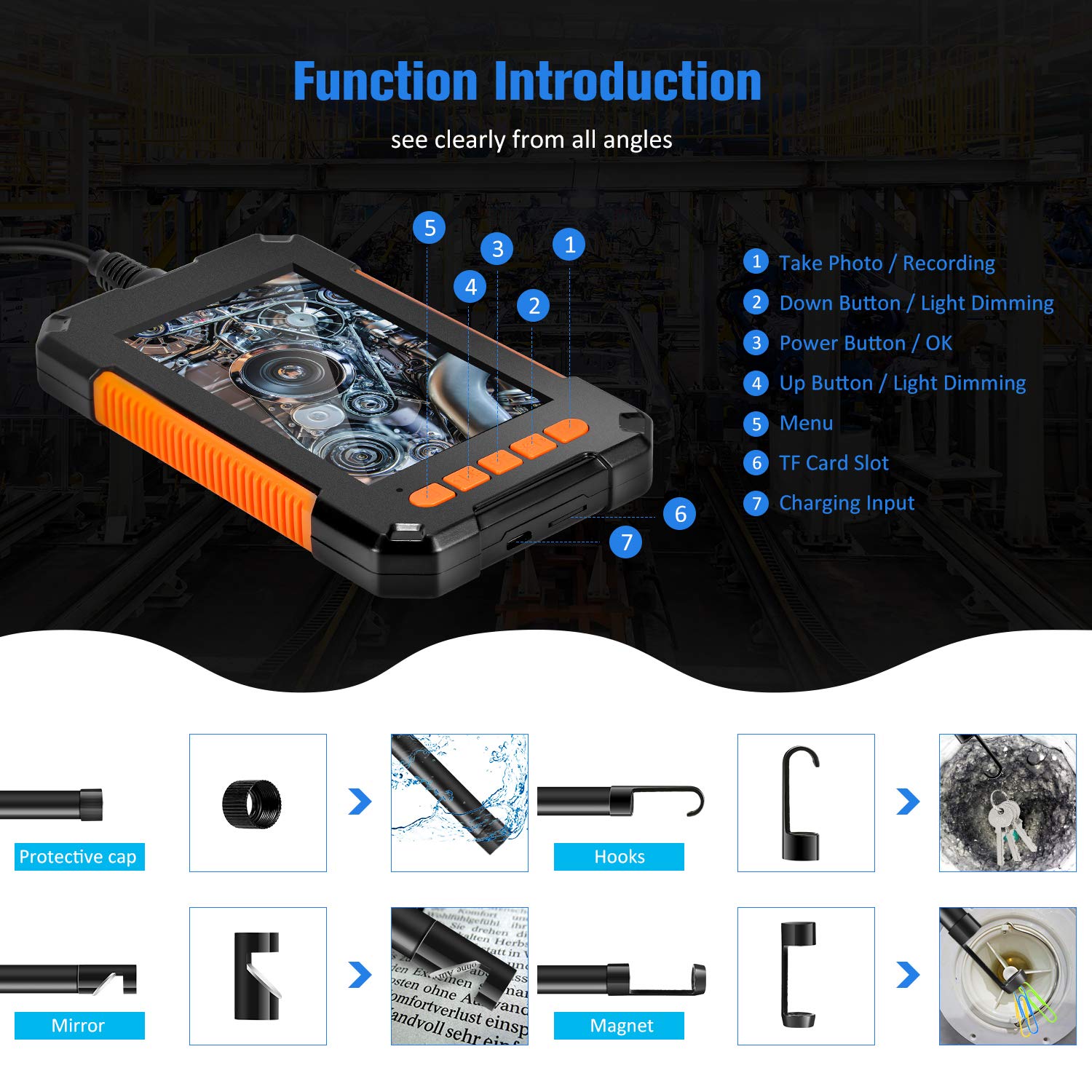 P40 8Mm Enkele Dual Lens Industriële Endoscoop 1080P 4.3 &quot;Ips Lcd Digitale Inspectie Camera Met 8 Led voor Auto Riool Controle