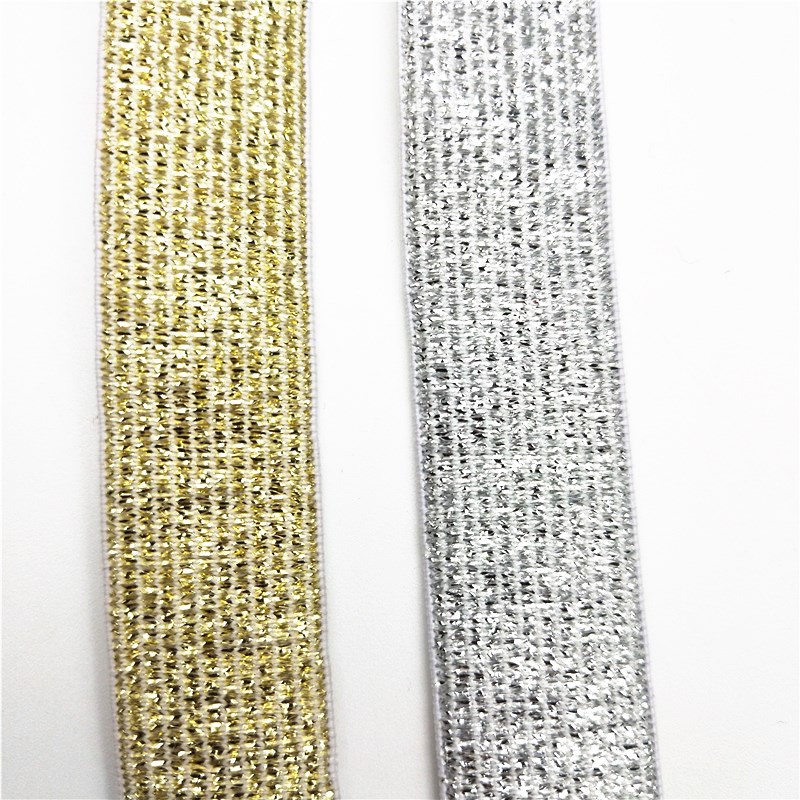 Glitter guld sølv elastiske bånd 25mm 40mm nylon bukser blonder trim talje til diy sy tøj bukser tilbehør 1 meter