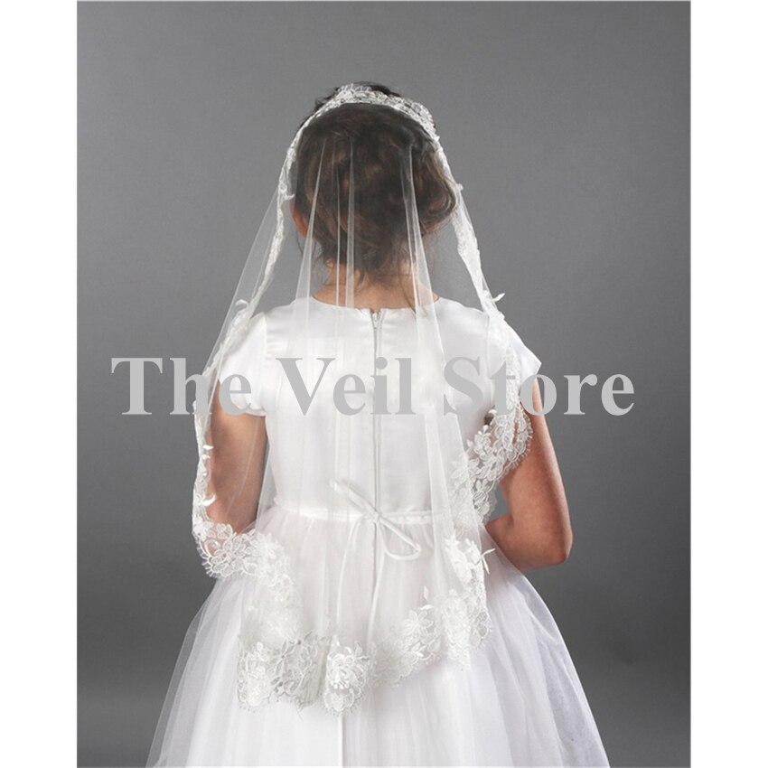 ISHSY Wedding Flower Girls First communion Veils Lace Edge One Layer Children Kids Tulle Veils Voiles Filles velos de Novia