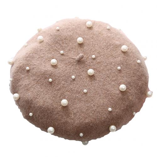 Béret en laine pour femme, couleur unie, automne-hiver, fausses perles, chaud, casquette de peintre, perles étoilées, rivets