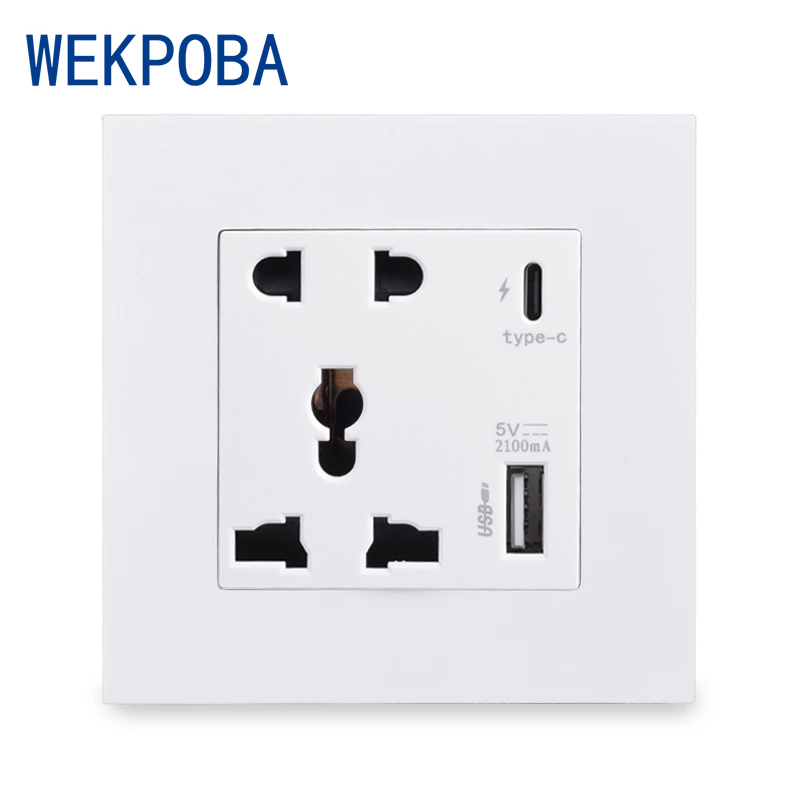 WEKPOBA Type-C Interface Socket 18W 4000mA Smart Quick Charge, Wall PC Panel Universal 5 Pin Power Outlet With USB: White