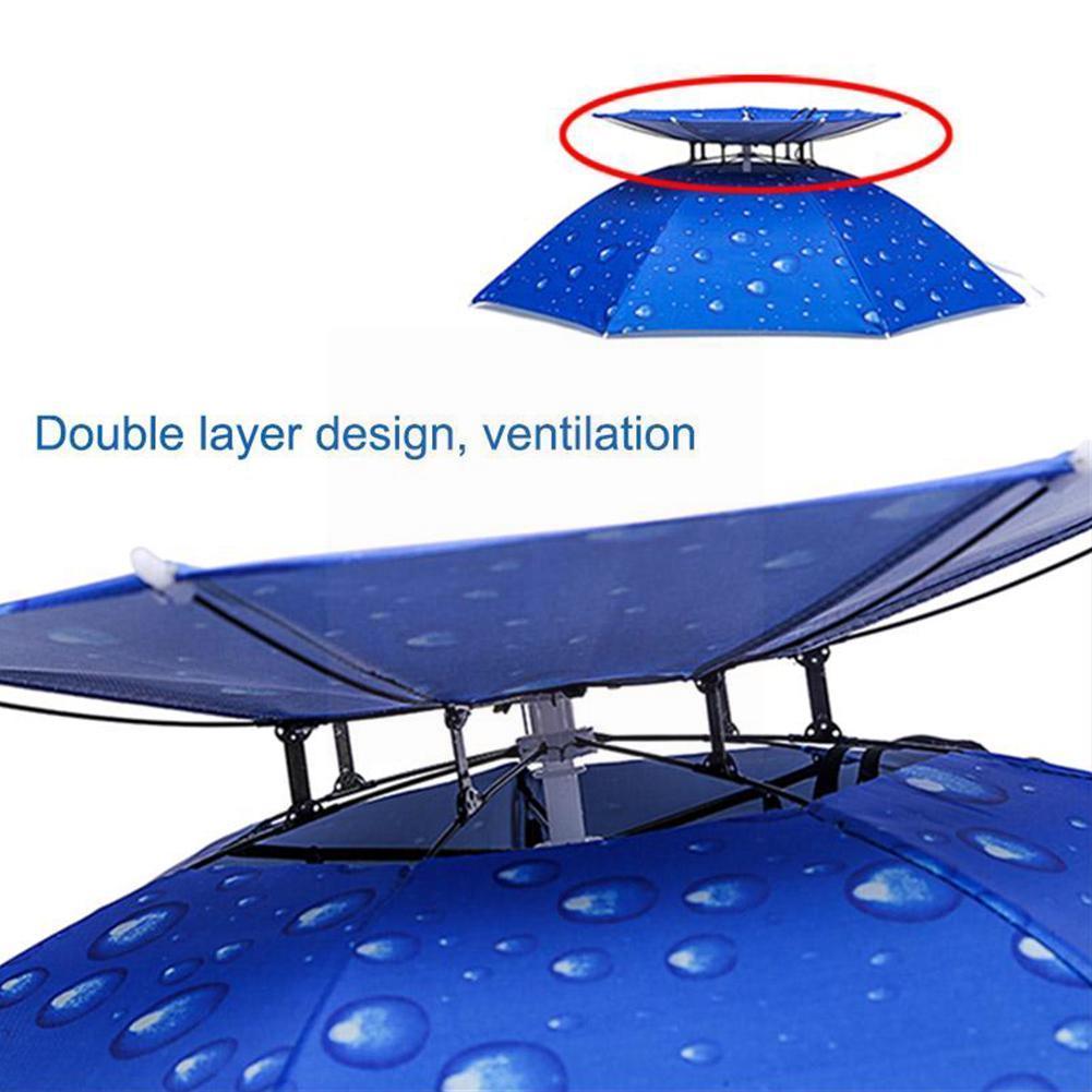 Plegable al aire libre cabeza sombrero paraguas Anti-lluvia Anti-UV pesca gorros para sombrillas de tapa de lluvia portátil equipo de playa impermeable H M9K7