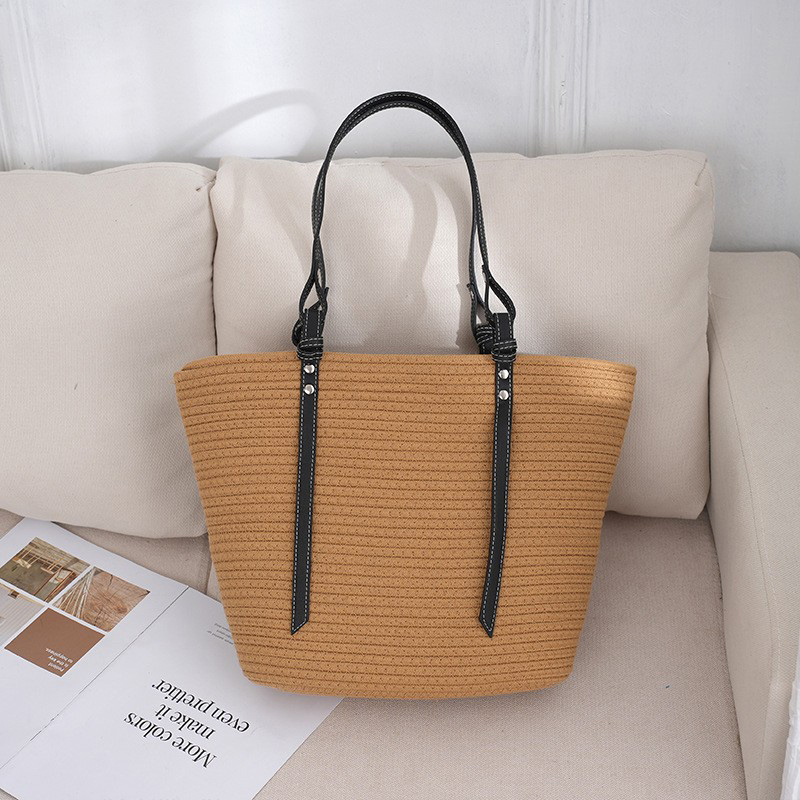 Bohemian Stijl Strandtassen Hoge Capaciteit Handgemaakte Stro Handtas Bakken Casual Reis Strandtas Boodschappentassen Portemonnee Damestas: Licht Bruin