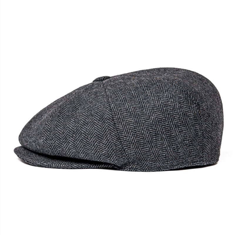JANGOUL Newsboy Caps Men Wool Blend Flat Cap 8 Panel Male Hat Driving Hats with Button Front 810