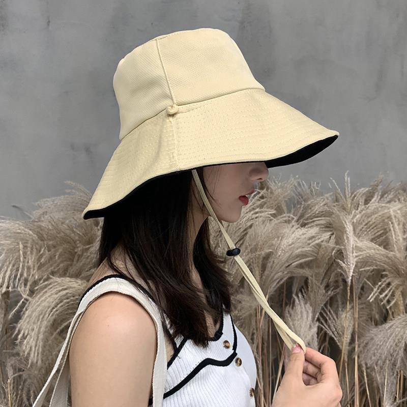 Sommer fisker hat kvinder ensfarvet dobbeltsidet dækning uv beskyttelseshætte stor kant solbeskyttelse hat kvinde: Khaki