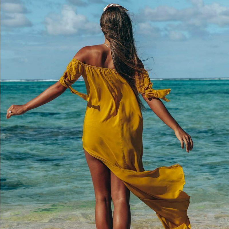 cover up beach woman Maxi Summer Beachwear Long Dress Off Shoulder Beach Summer Cover-Ups robe de plage