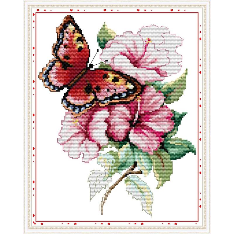 Fjäril kärlek blomma  (18)  korsstygn kit aida 11ct 14ct blommönster diy broderi handarbete uppsättning vägg dekoration målning