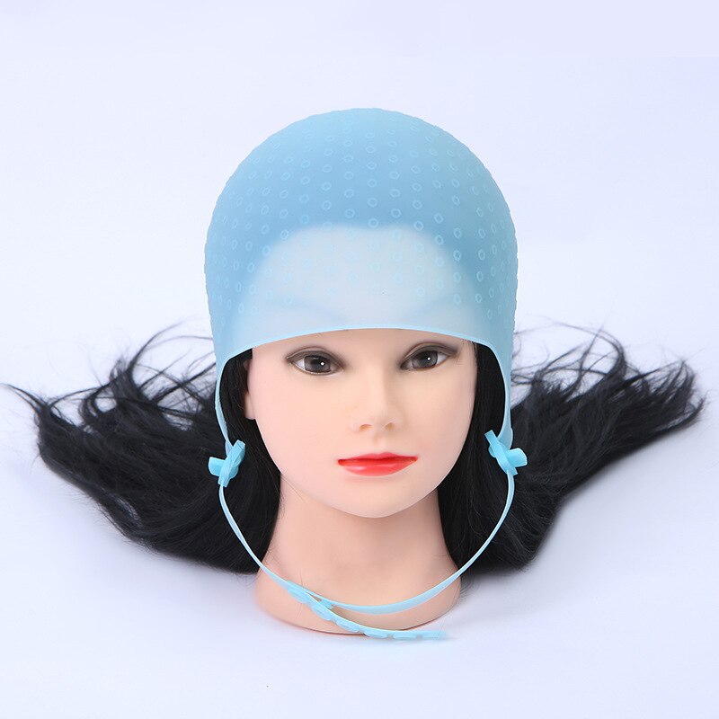 Salon Dye Silicone Cap + Hook Silicone Hair Highlights Cap Needle Reusable Hair Coloring Cap Hair Dye Hat Hairstyling Tool