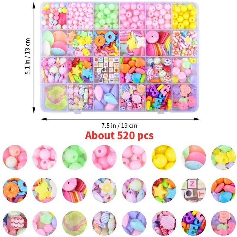 Kit DE FABRICACIÓN de joyas para niños y niñas, cuentas de perlas para pulseras, anillos, collares, creatividad, arte artesanal, 700 piezas +Cuentas espaciadoras mixtas multicolores para hecho a mano