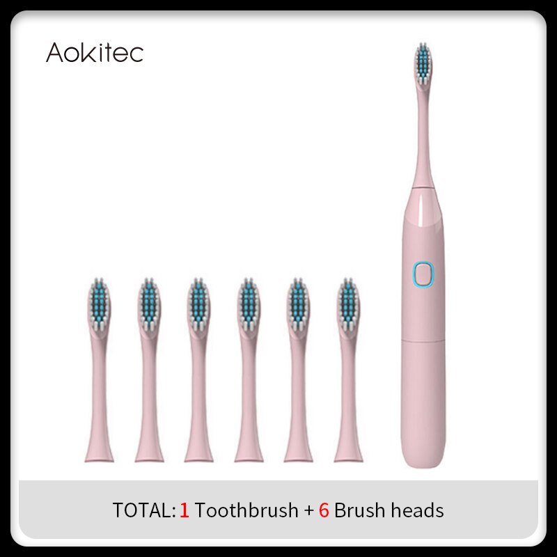 Aokitec Electric Sonic Toothbrush 50% OFF Replacement Heads Battery Automatic Waterproof Tooth Brush Deep Cleaning Oral Hygiene: Pink2