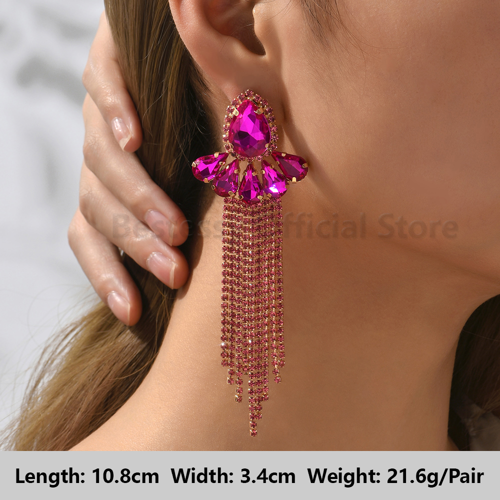 Pendientes colgantes de gota llamativos de diamantes de imitación de color rosa intenso para mujer, colgantes grandes geométricos de de lujo, de joyería para y boda: Cobalto violeta