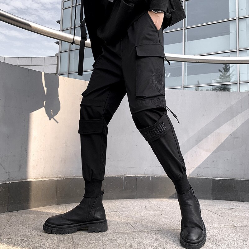 negro pantalones hombres larga Streetwear ropa coreana Hip Hop Punk pantalones Harem estrechos de estilo Safari pantalones Casuales