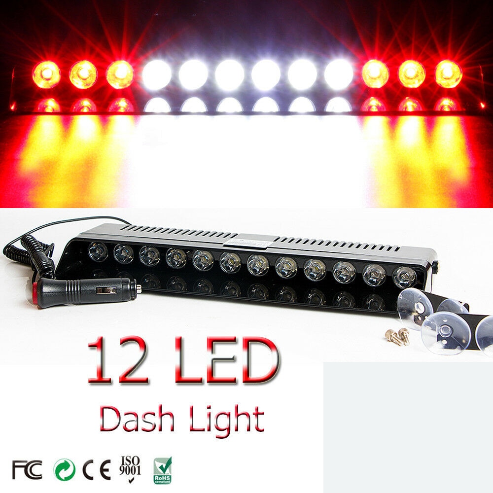 12 LED Rood Wit Rood Flash Waarschuwing Emergency Dash Lights Zuignap Strobe Lamp