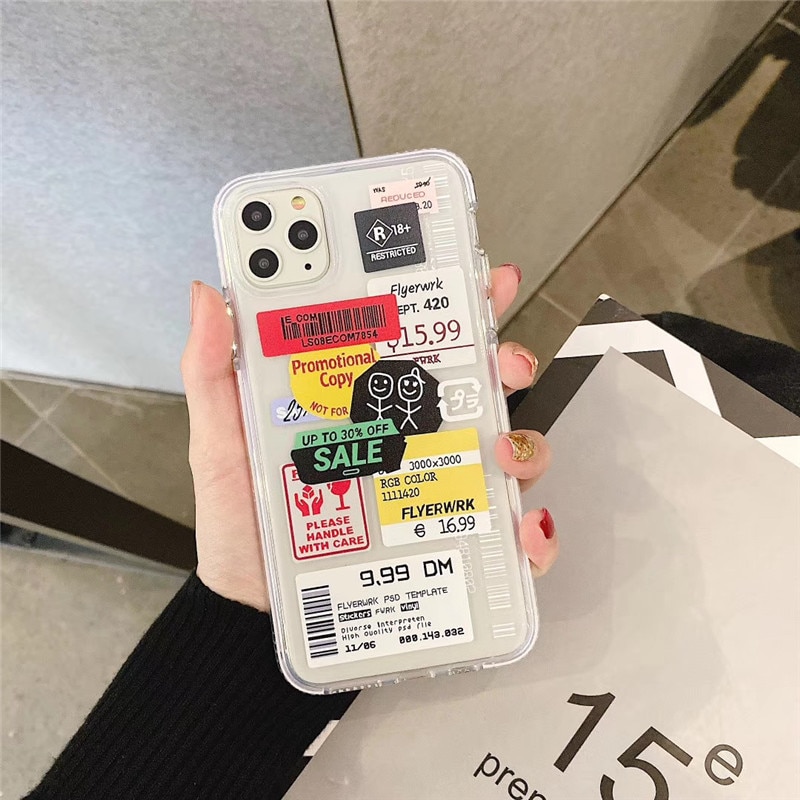 Luxury color clear stamp label barcode Phone Case For iPhone 11 Pro MAX XR X XS MAX Cover street Transparent soft cover: for iphone 8 / XH0135-02