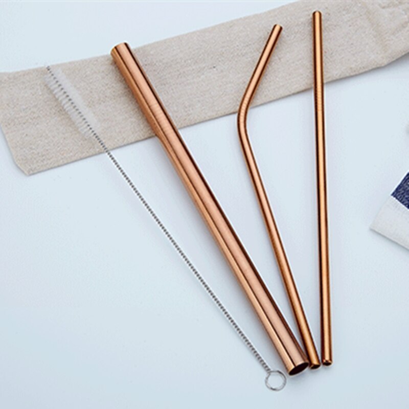 Reusable Straw Boba Tea Wine Bubble Tea Metal Straw Eco Friendly Products Stainless SteelStraws Cleaning Brush Bar Accessories: Rose gold