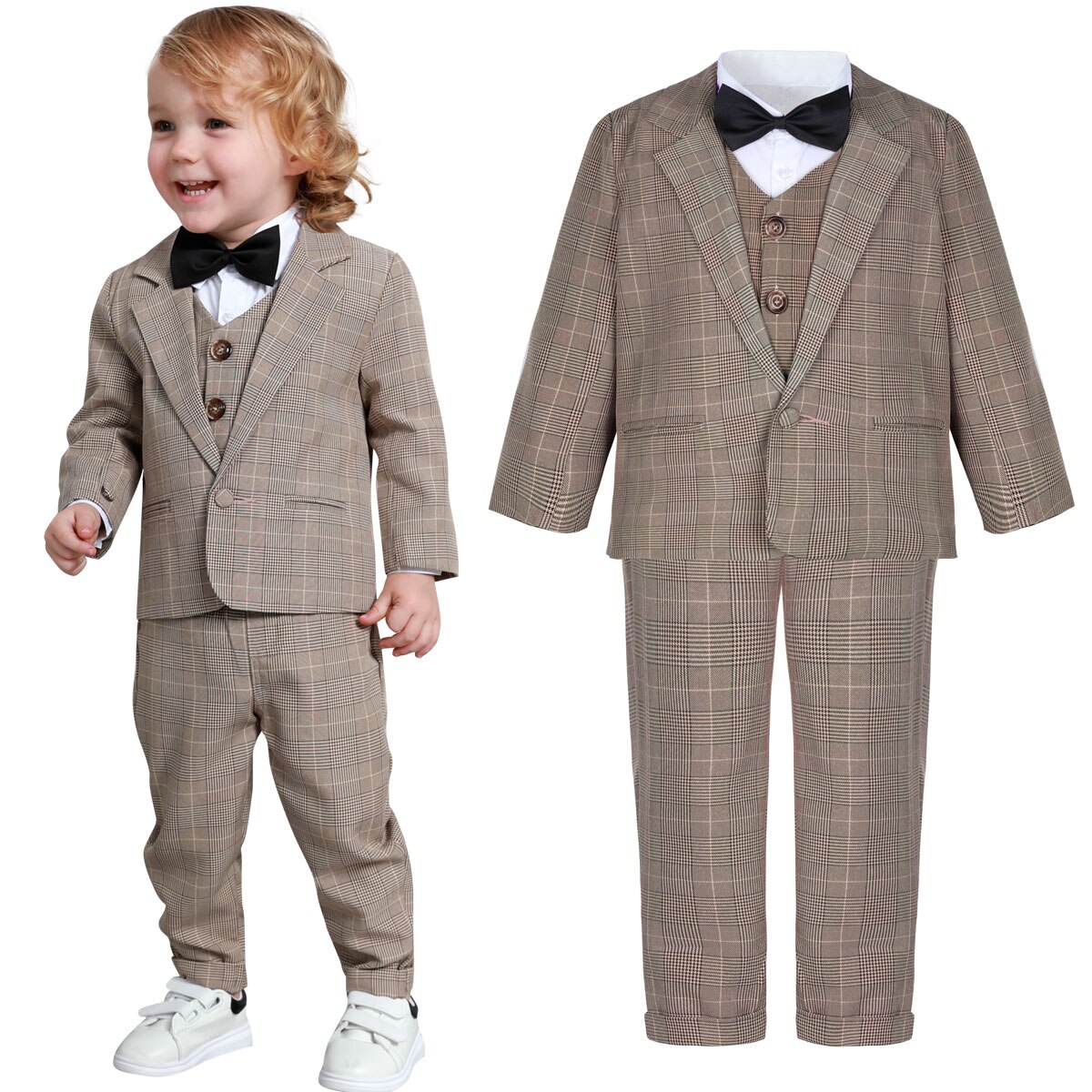 Baby Boy Wedding Pak Peuter Formele Gentleman Tuxedo Infant Winter Verjaardagsfeestje Casual Mode Outfit Set 5Pcs