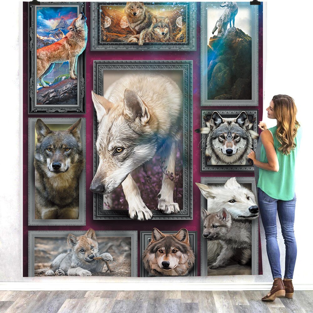 Wolf 3d bedrukte fleece deken bedden wandelen picknick dikke modieuze sprei sherpa deken 05