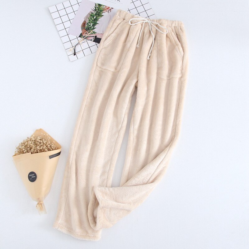 Pantalones de dormir de lunares para mujer, ropa de dormir de franela, holgada, gruesa y acogedora, con bolsillos adorables para estudiantes, combina con todo, Popular: khaki solid / M