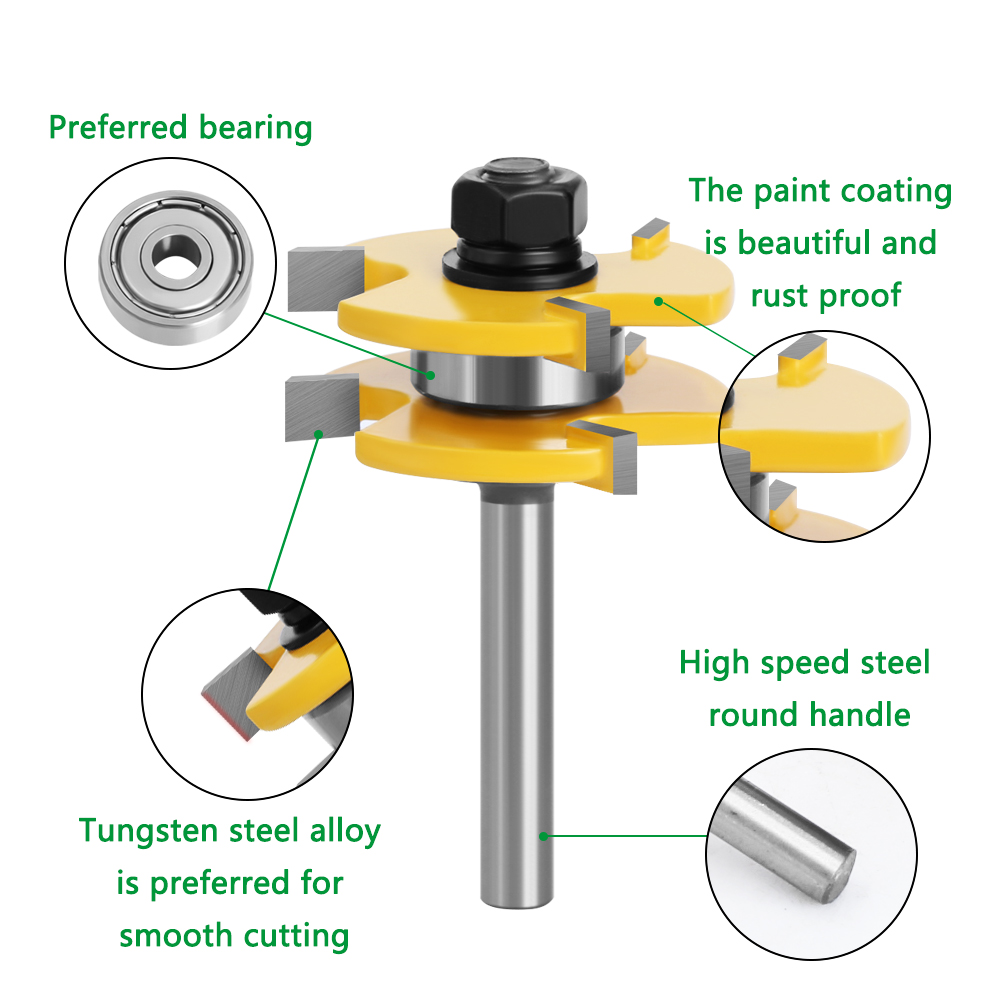 Yonico 14700 Ranura Cortador 3 Ala Router Bit Set Con 1/2-inch Y 1/4-inch Vástago 1/2-inch Vástago, Juego De 6