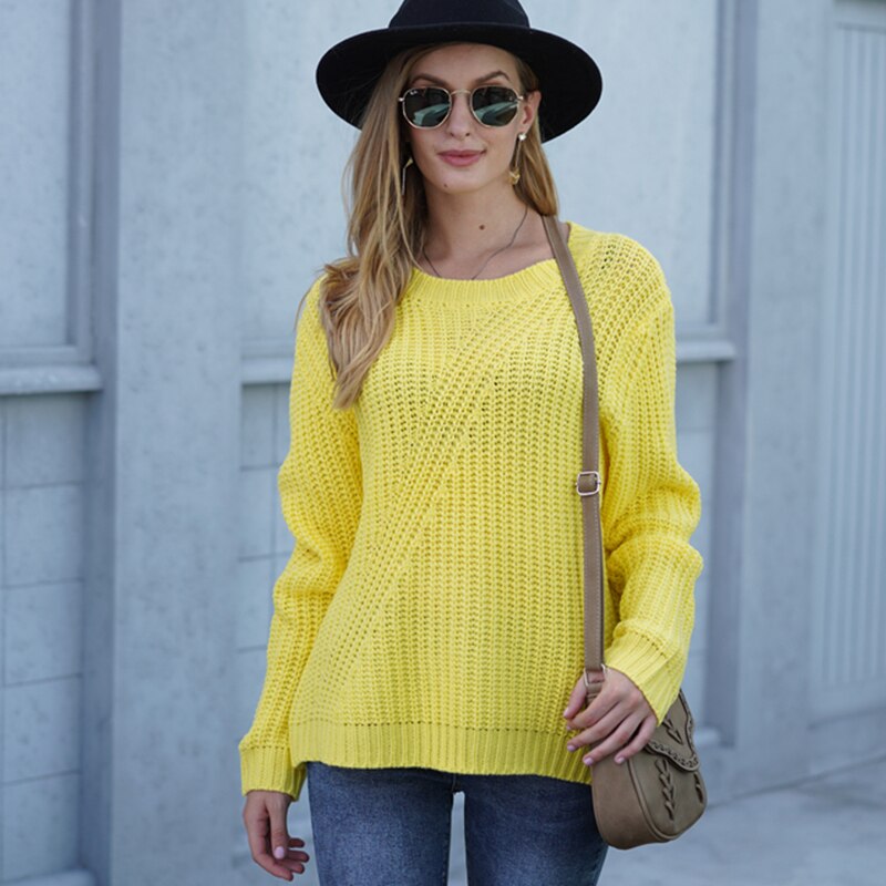 Neuleet naiset syksy talvi kiinteä lämmin kashmir villapaita pehmeä paksu pitkähihainen pusero löysä isokokoinen ulkovaatteet: Keltainen / M