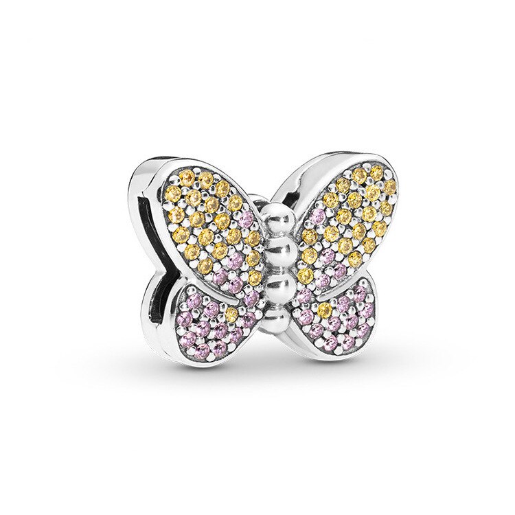 925 sterling sølv kløver & mariehøne farverige hjerte blomst vedhæng diy fine perler passer originale charme armbånd smykker: Fortryllet sommerfugl