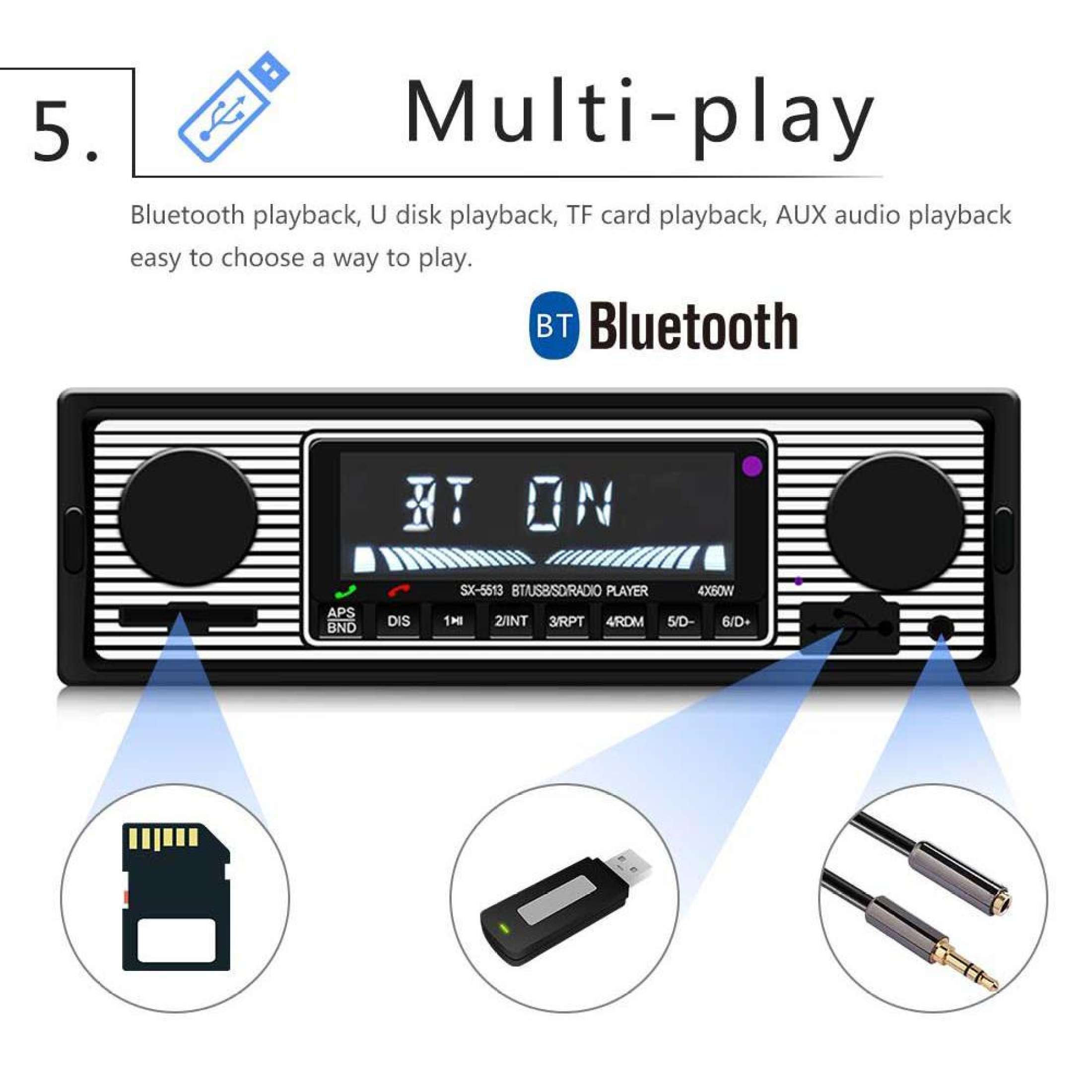 Car Radio 1 din Stereo Player Aux Input Receiver 1din Bluetooth Stereo Radio MP3 Multimedia Player Support FM/WMA/USB