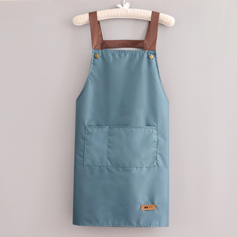Waterproof Aprons Women Kitchen Accessories Simple Men Apron Strap Waist Thin Work Clothes With 2 Pockets Cartoon Long Smock: blue
