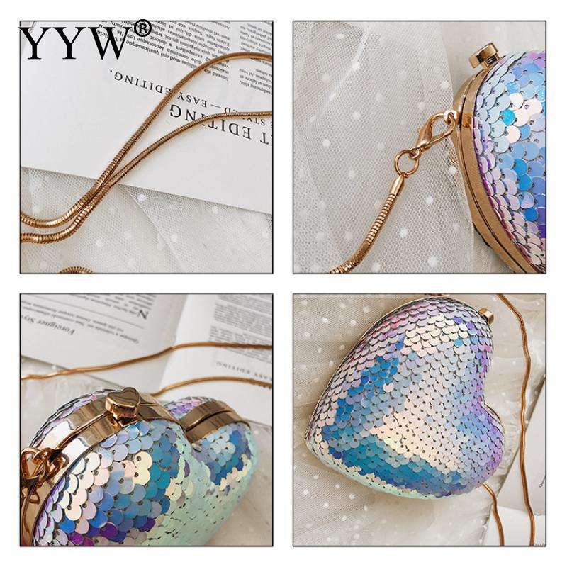 Heart Evening Clutch Bag For Women Sequin Cute Mini Chain Shoulder Bags Female Night Clutches Party Luxury