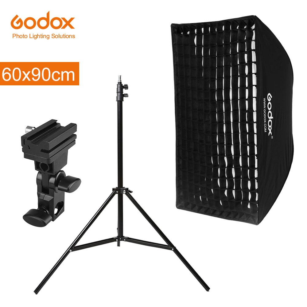 Godox 60*90cm 24" * 35" Honeycomb Grid Rectangle Umbrella Softbox Light Stand Shoe Holder Bracket Kit for Speedlite Flash