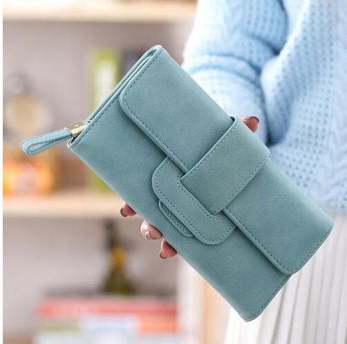 Casual Long Wallet Women Purse Card Holder Clutch Cell Phone Wallet Ladies Retro Matte Leather Hasp Coin Purse Carteira Feminina: 1347-1 blue