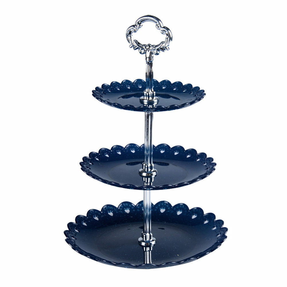 3 Tier Plastic Cake Stand Birthday Party Decor Afternoon Tea Wedding Plates Party Tableware Dessert Vegetable Storage Rack: Deep Blue