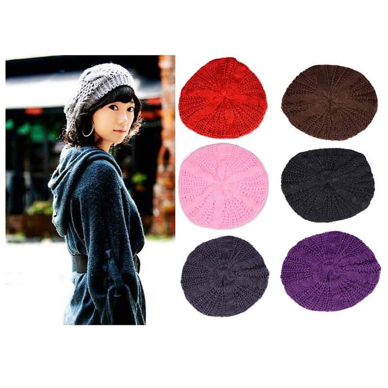 Woman Winter Knitted Beret Hats Women's Lady Beret Braided Baggy Beanie Crochet Warm WalkingWinter Hat Ski Cap