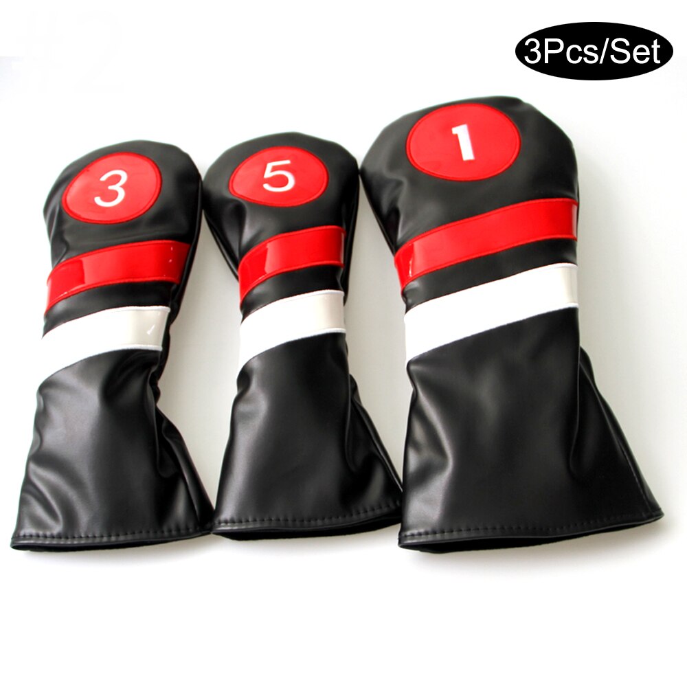 3 Stks/set Golf Club Head Covers Woods Driver 3 5 Hout Fairway Pu Headcovers Mannen Vrouwen Met Nummer Tag: Black