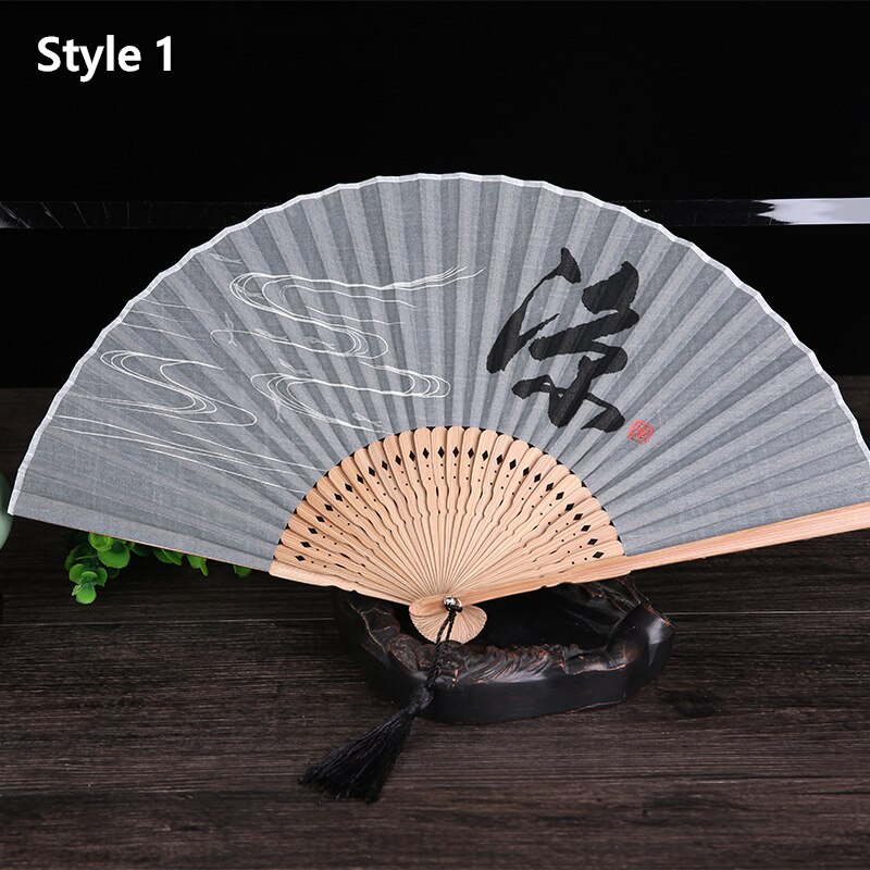 Abanico plegable Vintage portátil con mango de bambú antiguo, abanico de mano para pintura, baile de boda: Style 1