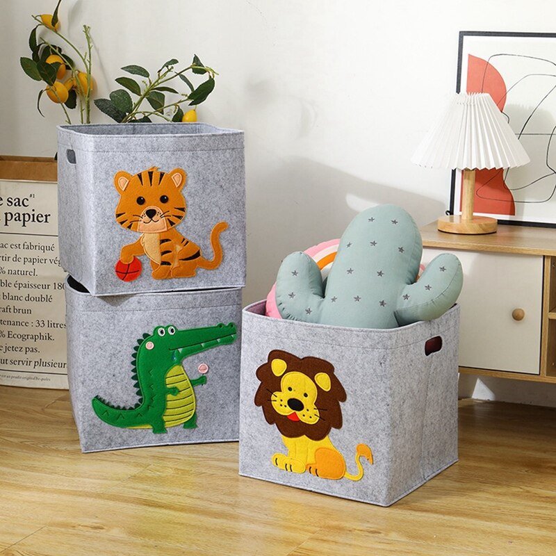 Caja de almacenamiento de tela de fieltro grueso plegable, organizador de juguetes de dibujos animados, cesta de lavandería para el hogar, cesta de almacenamiento de ropa: Panda