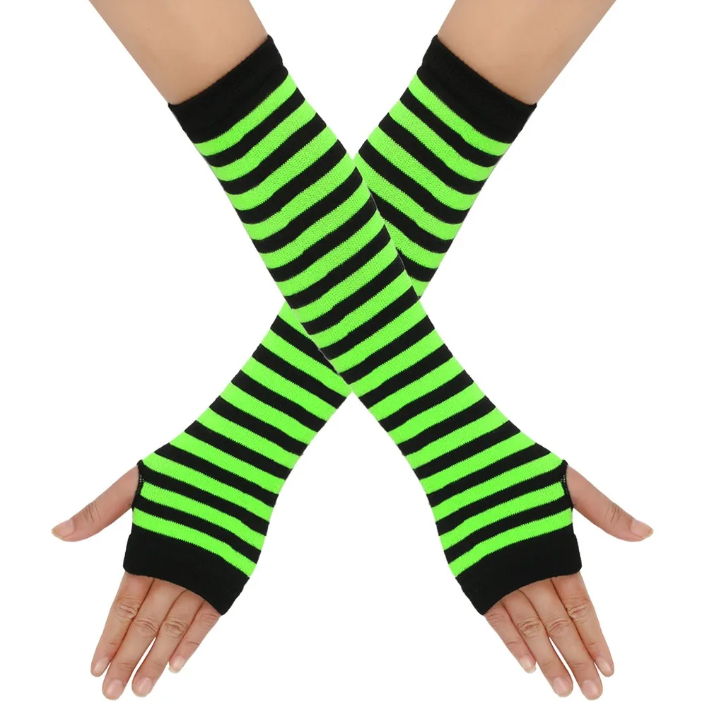 Frauen Emo Handschuhe Arm Hülse Wärmer Gestrickte Lange Fingerlose Handschuhe Fäustlinge Weihnachten Acces Gestreifte Ellenbogen Handschuhe: Blau