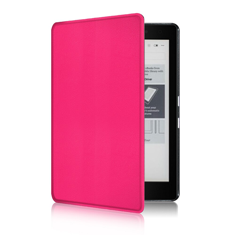 Smart etui til kobo aura  h2o edition 2, 6.8 tommer vandtæt ereader magnetisk cover, slim læder funda capa: Hot pink