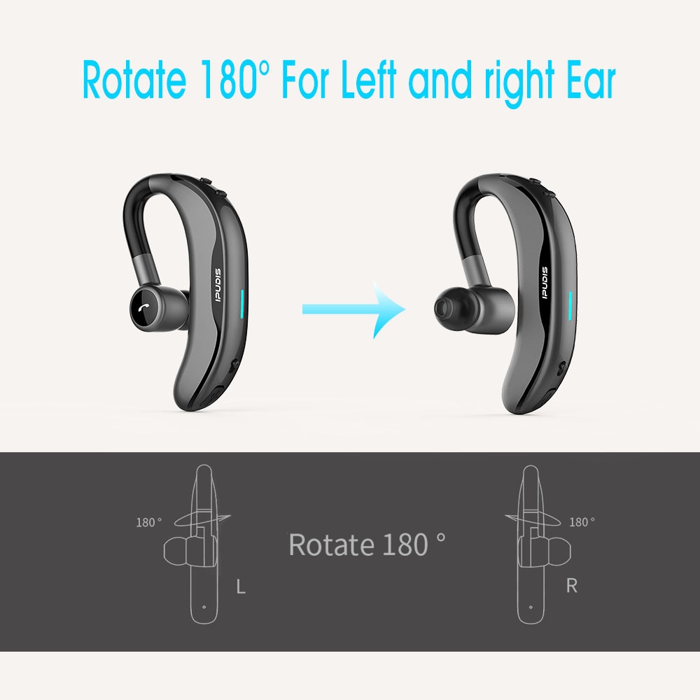 IPUDIS Bluetooth Oortelefoon Draadloze Handfree Single Oorhaak Headset 170mAh 17H Spreektijd met Microfoon voor Automobilist