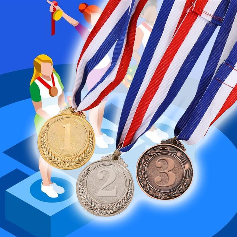 3 Stuks Metalen Award Medailles Met Hals Lint Goud Zilver Brons Olympische Stijl Voor Sport Academics Of Alle Concurrentie