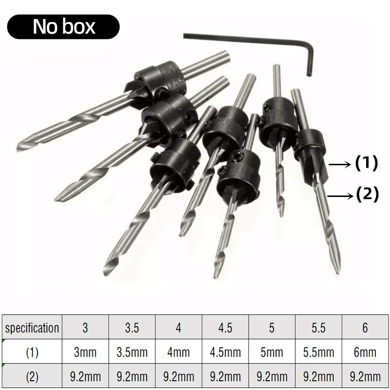 Tapered Countersink Drill Bit Set Woodworking Drilling Pilot Holes Depth Stop Collars Chamfer Counterbore Screw Hole Drill Tools: Brown