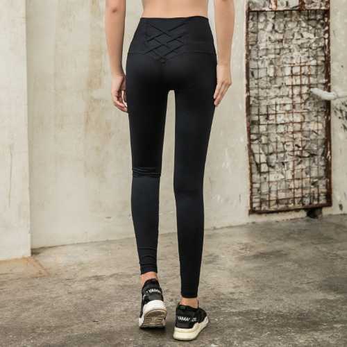 High Waist Yoga Pants Cross Criss Gym Leggings Push Up Sport Leggins Women Fitness Sport Leggings Sports Wear for Women Gym: Black / S