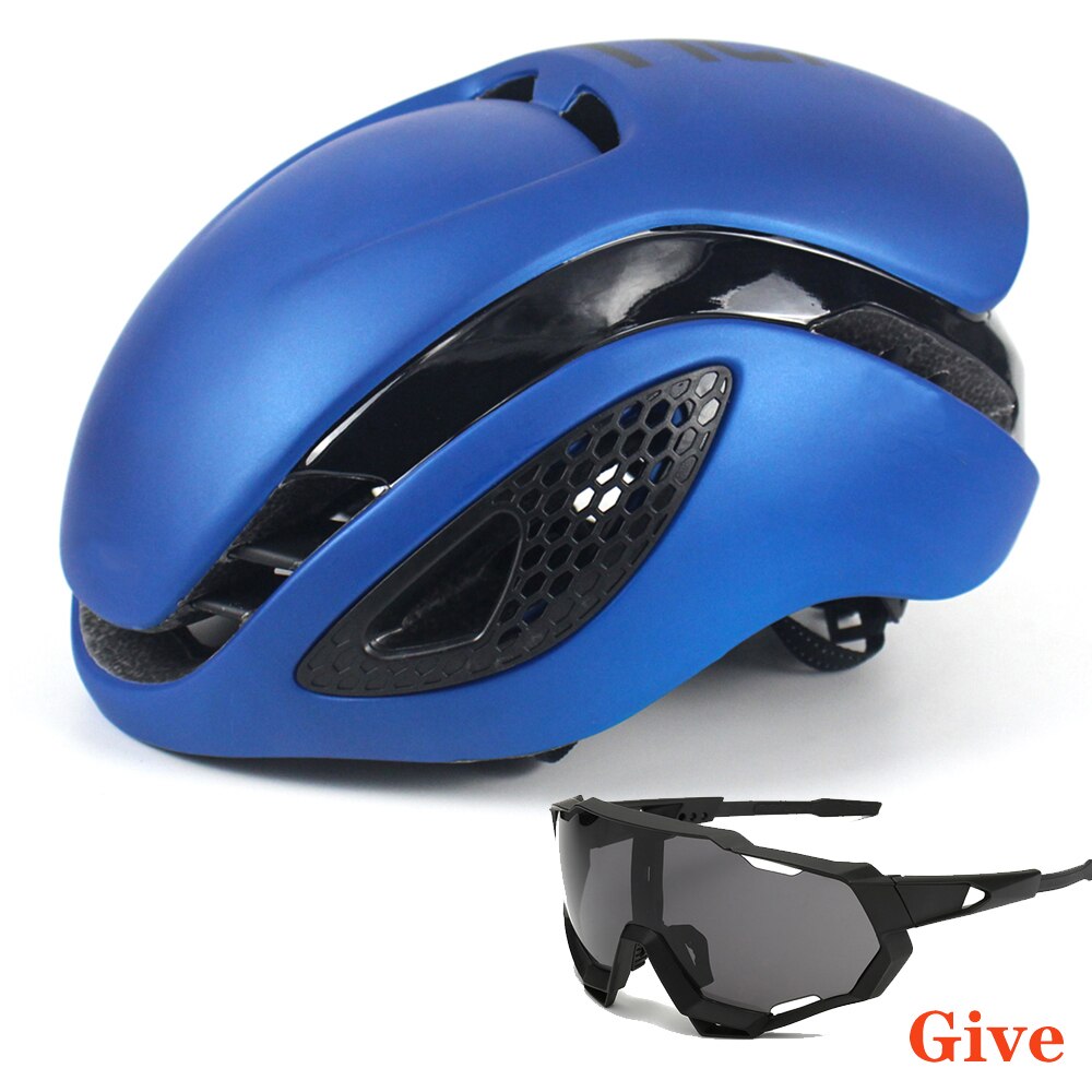 Unisex Aero Bicycle Helmet Air Integrally Road Bike Helment Mens Time-Trial Women Mountain Bike Safety Caps Riding Hats 54-60cm: blue